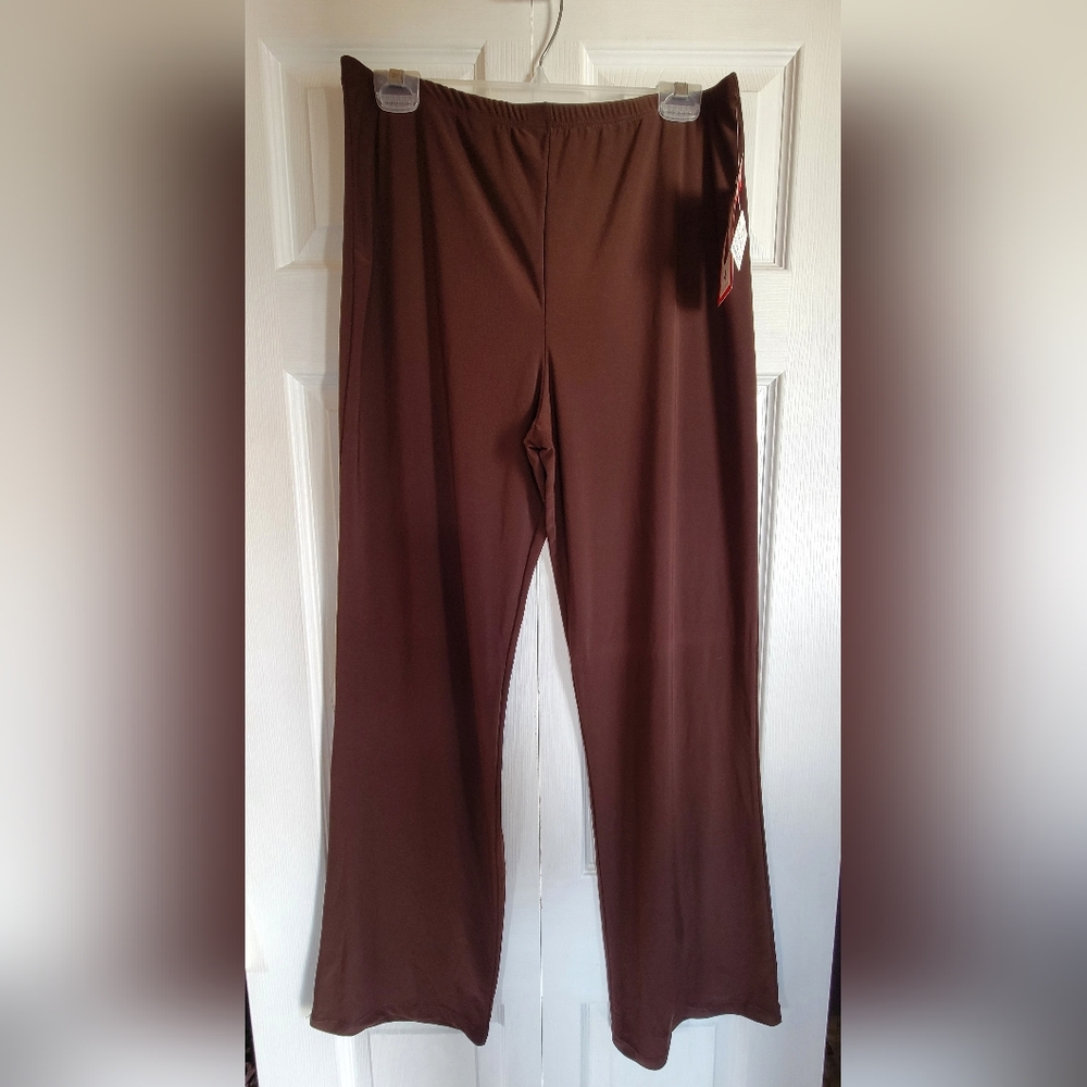 Elegant Chocolate Wide Leg Pants Pull-on With Stretch Size S-XL